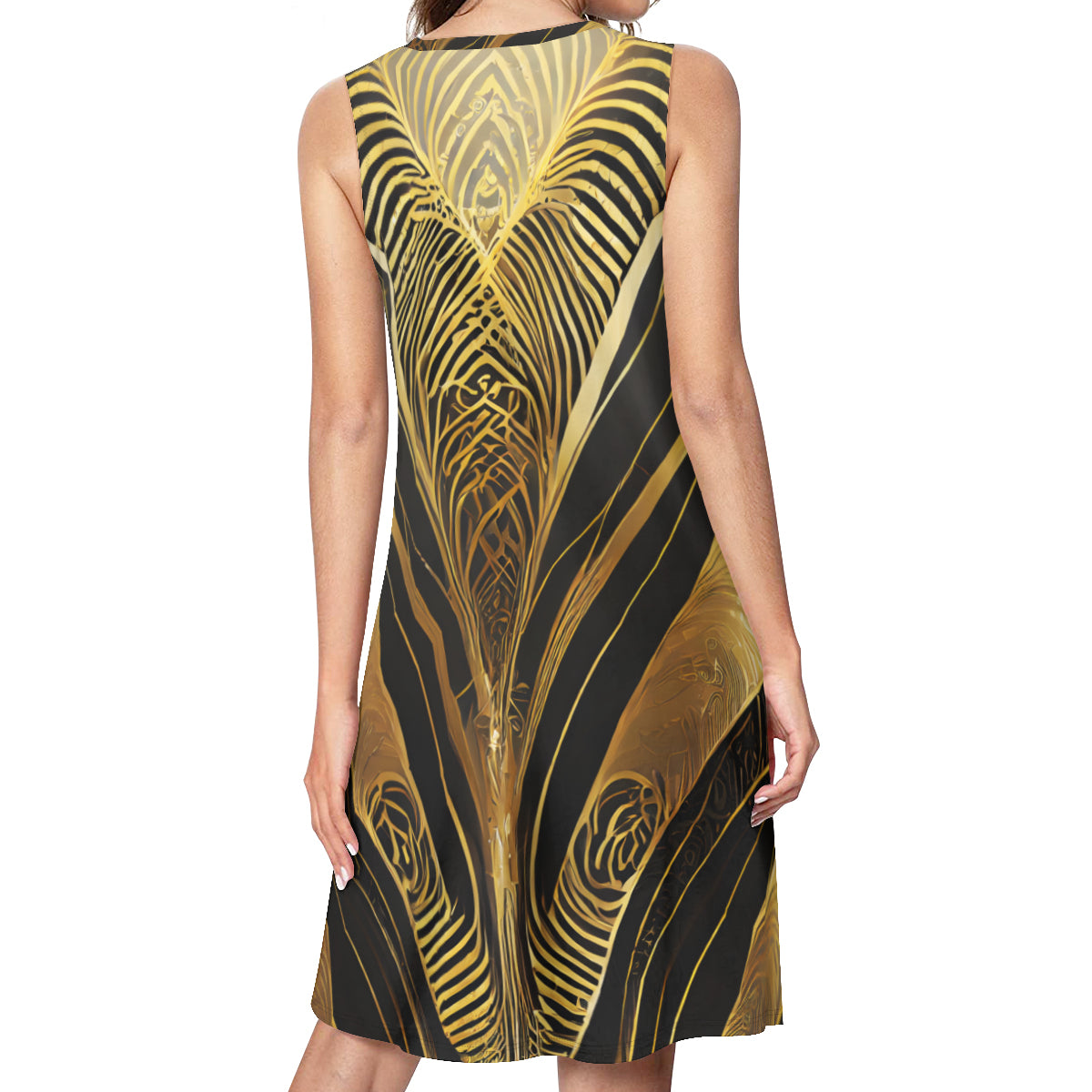Elegant Black And Gold Abstract Minimal Women's Casual Dress | Polyester