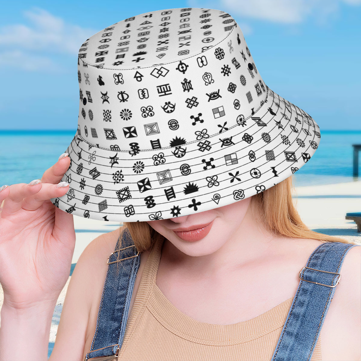 Adinkra Sysmbols Double-Sided Unisex Polyester Bucket Hat