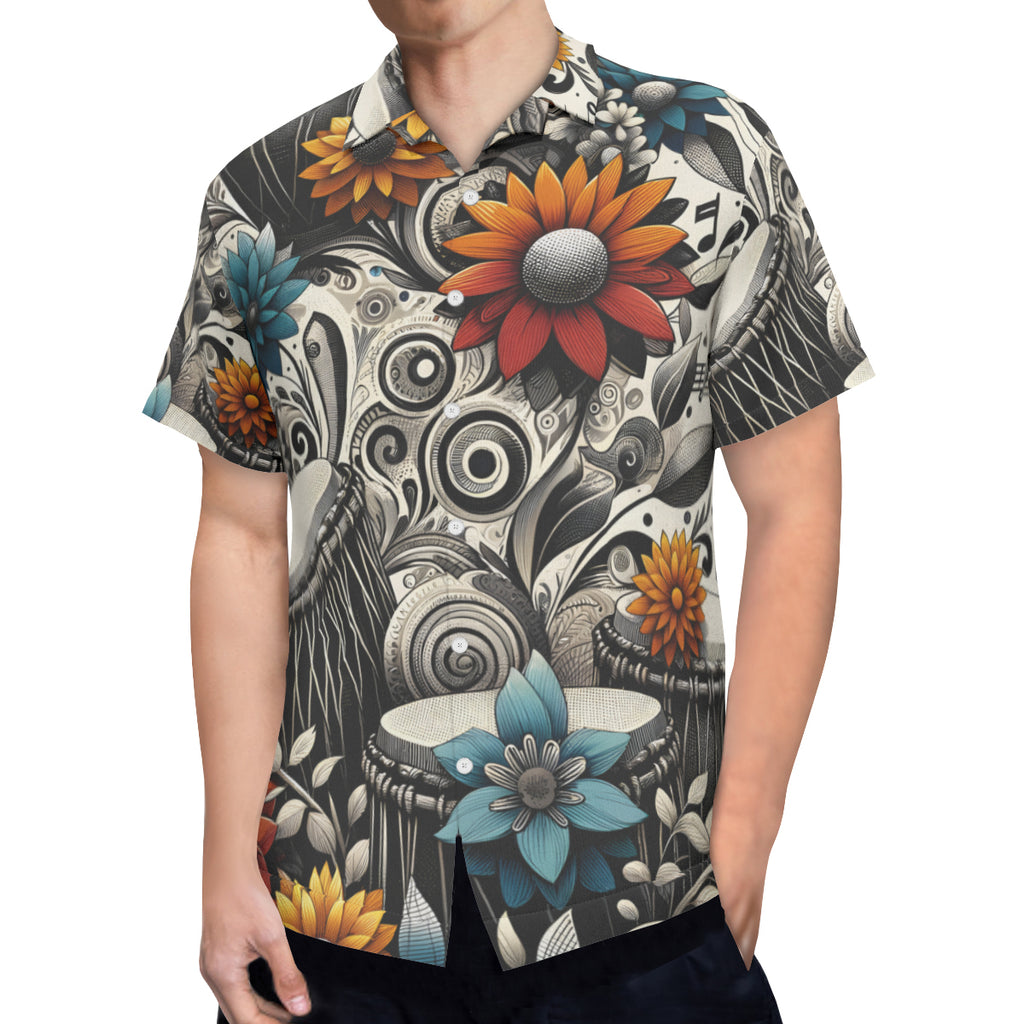 African Drums Floral Short Sleeves Men's Shirt