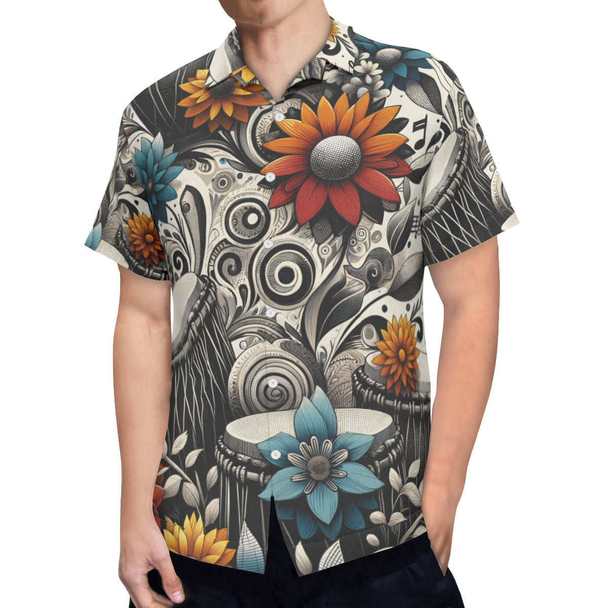 African Drums Floral Short Sleeves Men's Shirt