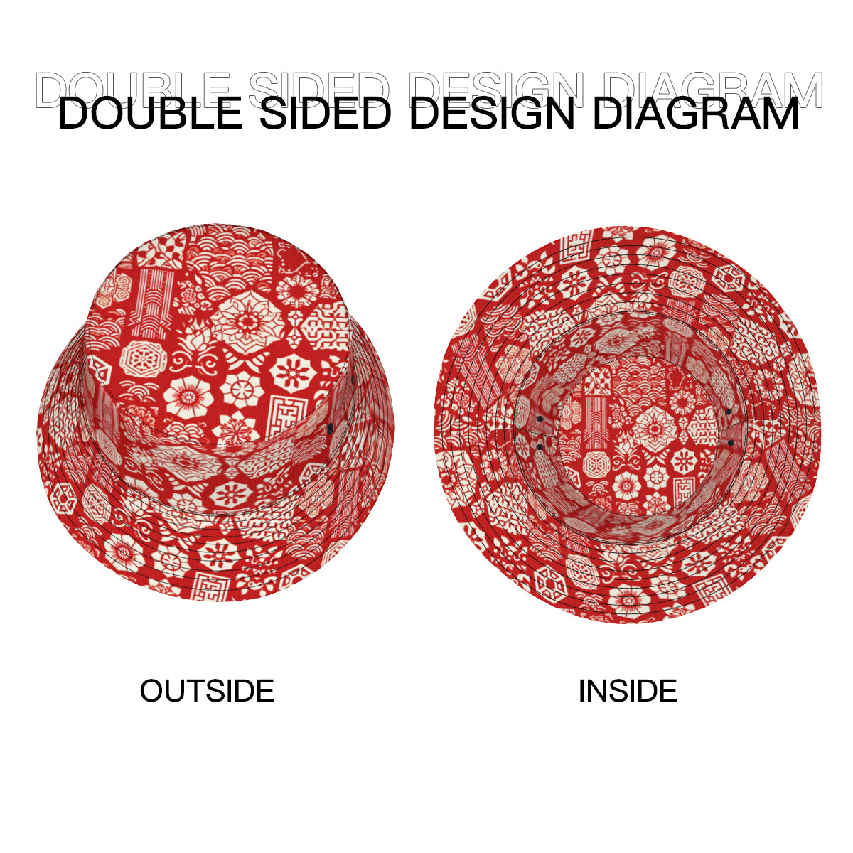 Red And White Double-Sided Unisex Polyester Bucket Hat