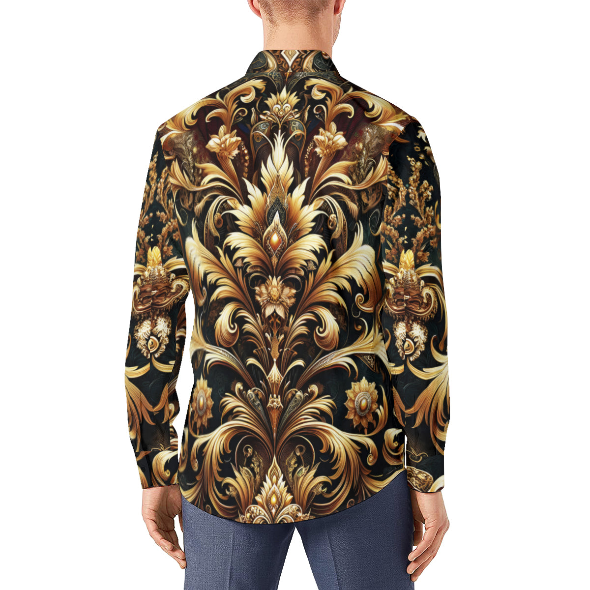 Elegant Golden  Long Sleeves Men's Shirt