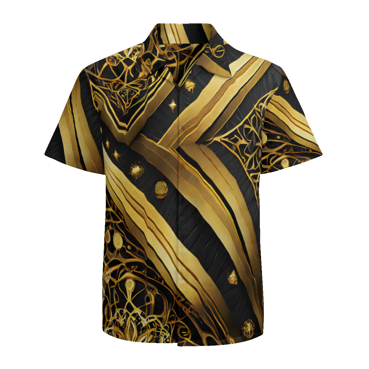 Elegant Black And Gold Short Sleeves Men's Shirt