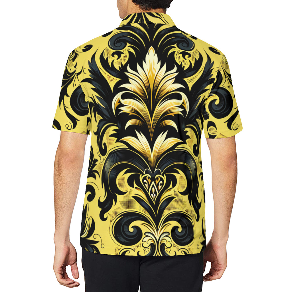 Yellow And Black Luxury Men's Premium European Size POLO Shirt | 95% Polyester+5% Spandex
