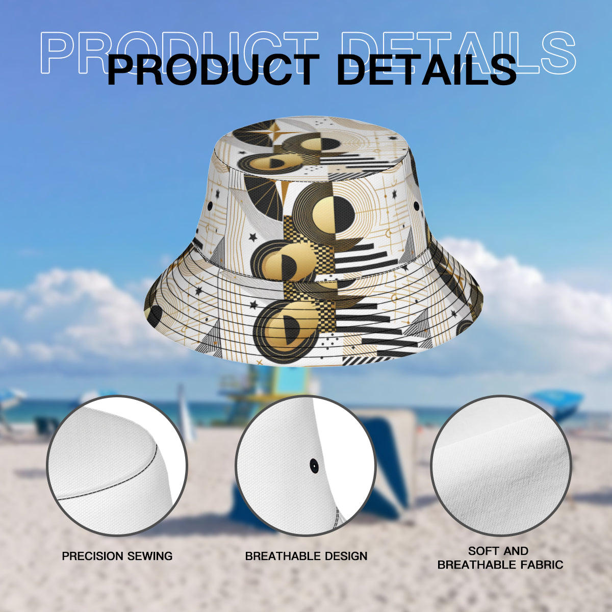 Abstract White Gold Double-Sided Unisex Polyester Bucket Hat