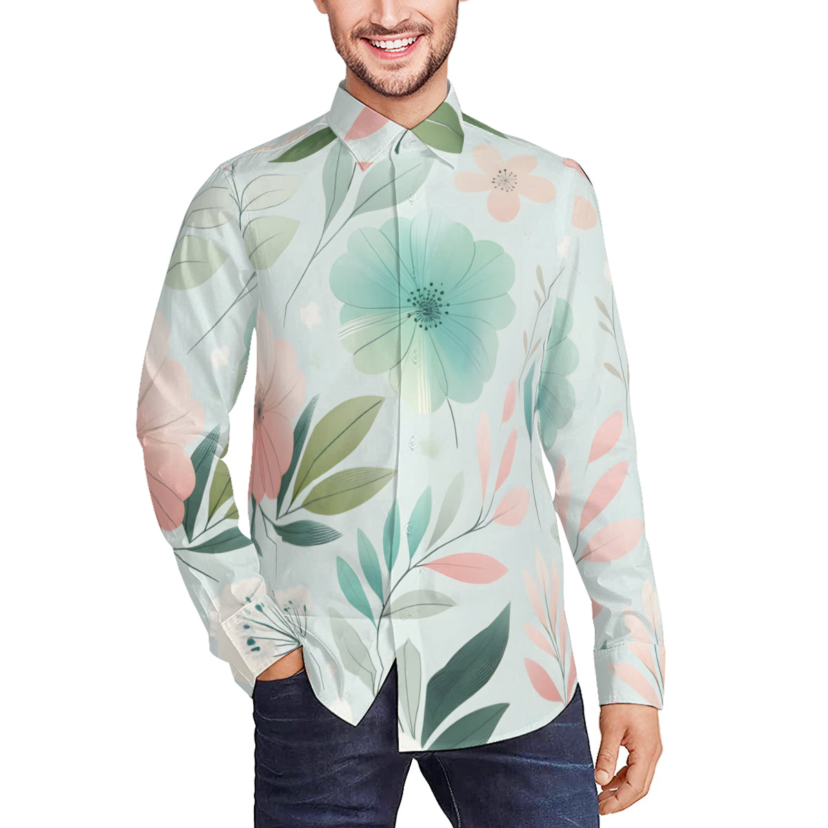 Minimalistic Floral Long Sleeves Men's Shirt