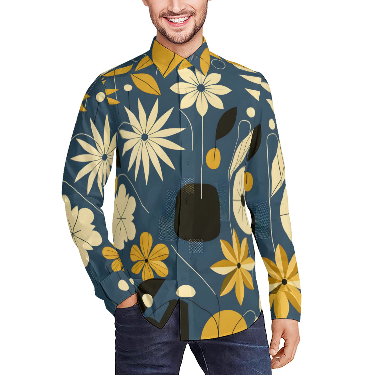 Floral Men's Classic Long-Sleeved Shirt | Polyester