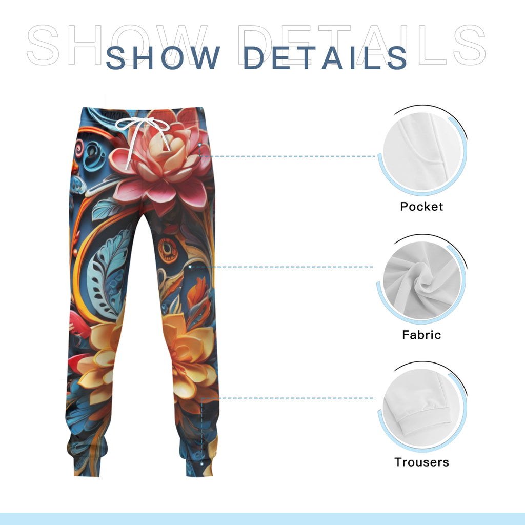 Floral Men's Adult Hoodie Set (Double-Layer Hood) | Health Fabric