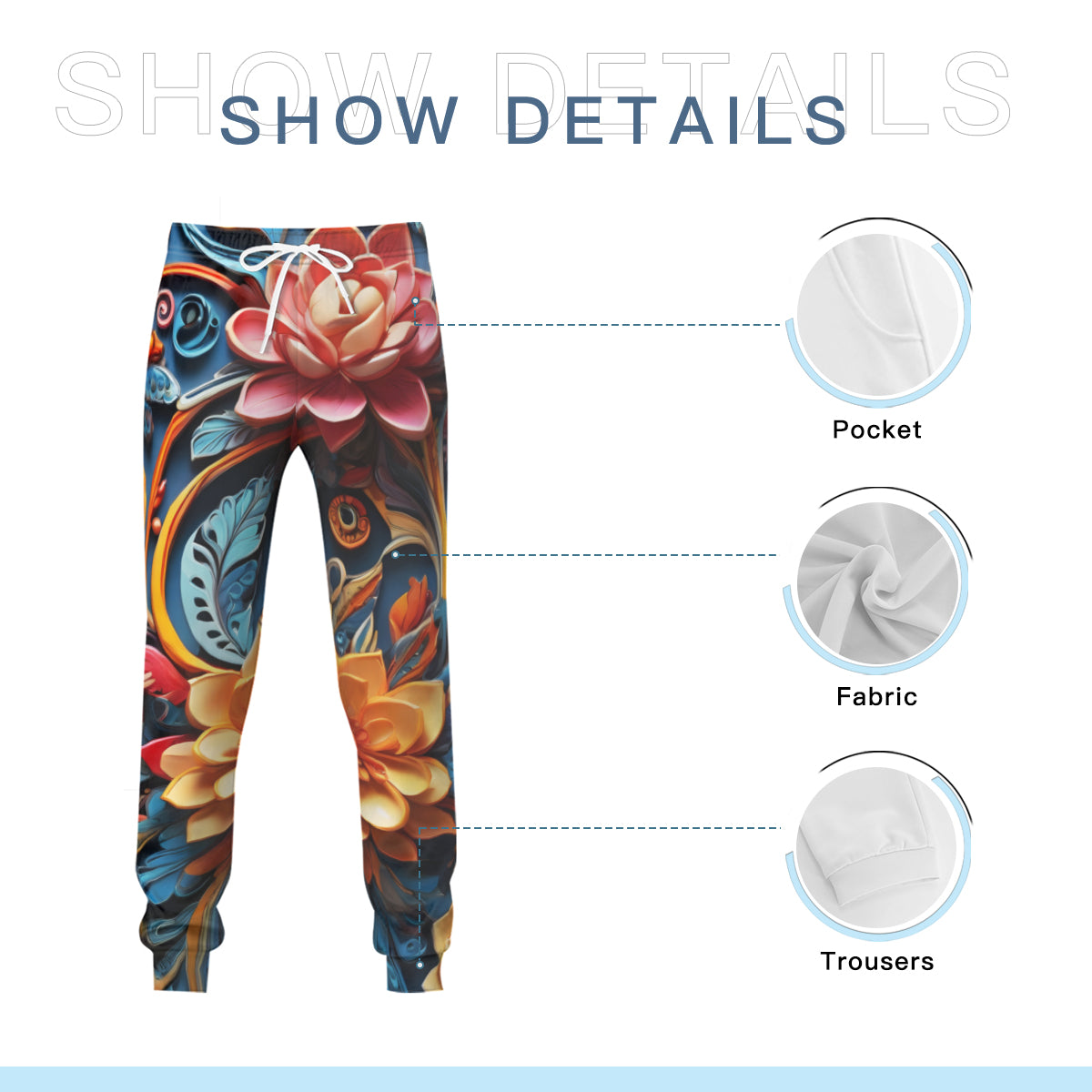 Floral Men's Adult Hoodie Set (Double-Layer Hood) | Health Fabric