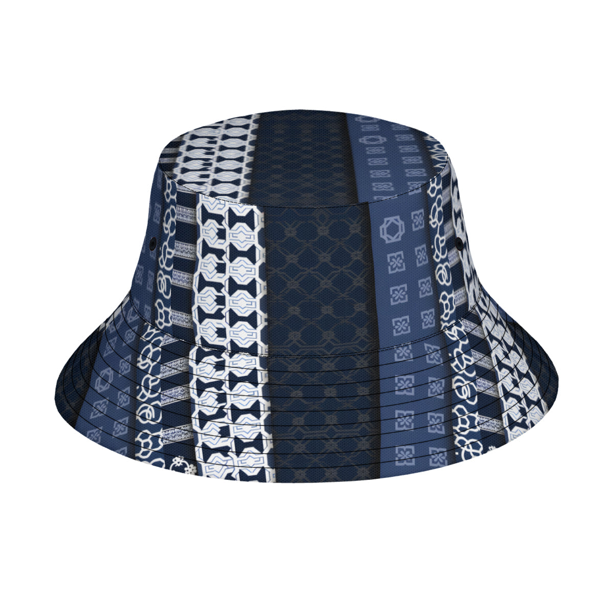 Navy Blue Geometric Shapes Double-Sided Unisex Polyester Bucket Hat