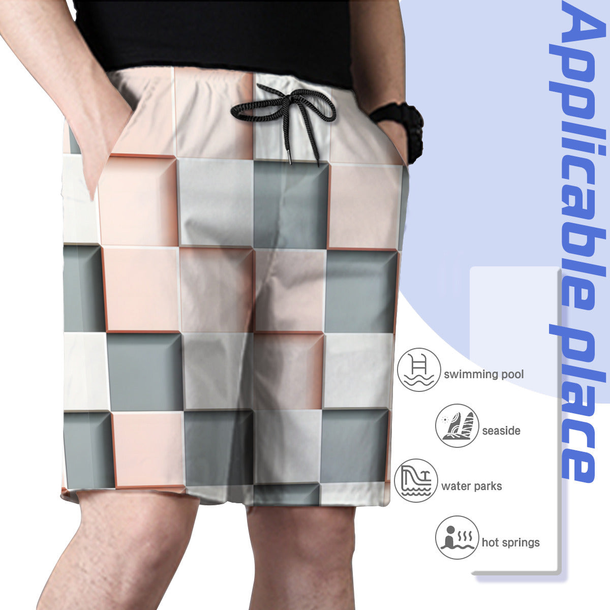 Abstract Square Men's Beach Shorts (Not Mesh Lined) | Polyester