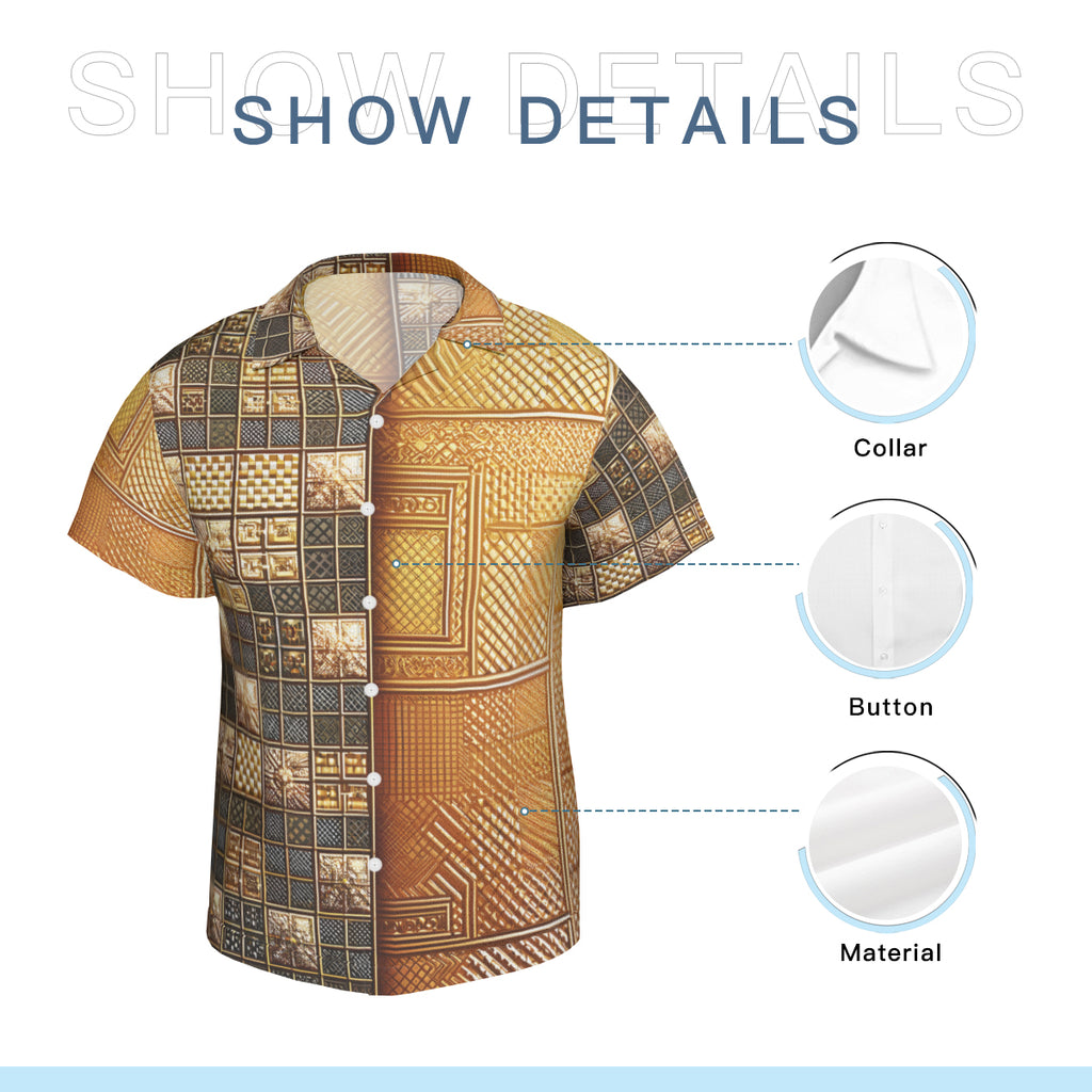 Checked Gold Short Sleeves Men's Shirt