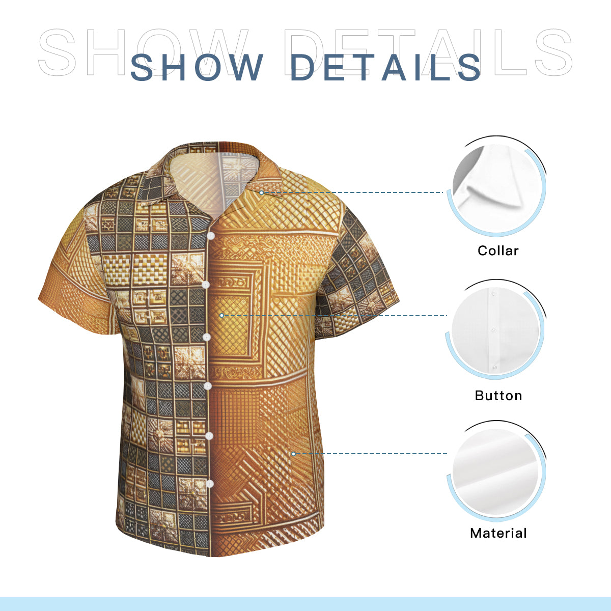 Checked Gold Short Sleeves Men's Shirt