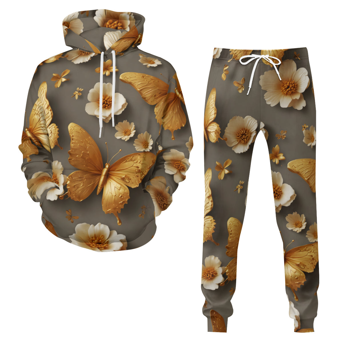 Little Golden Butterflies Men's Adult Hoodie Set (Double-Layer Hood) | Health Fabric
