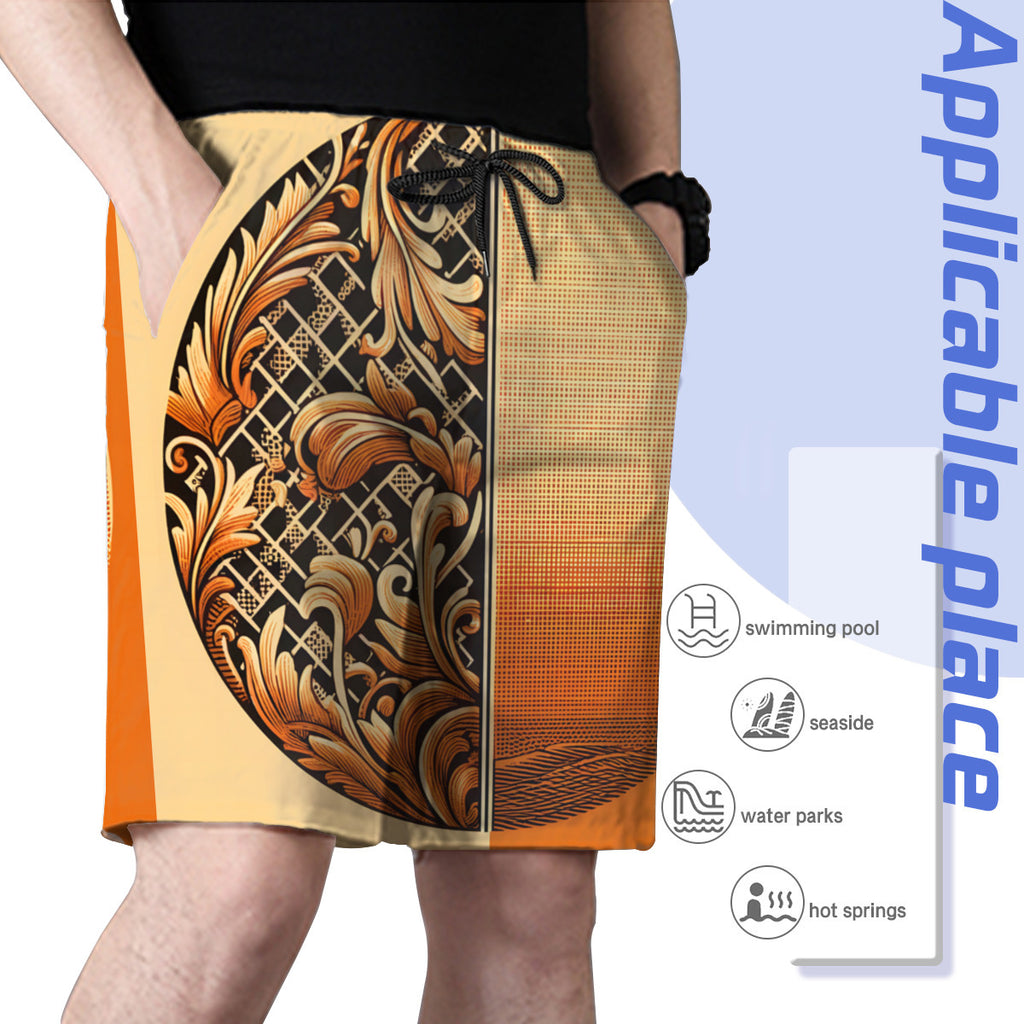 Elegant Orange Men's Beach Shorts (Not Mesh Lined) | Polyester