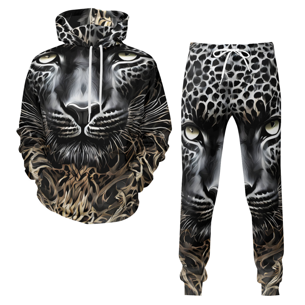 Leopard Men's Adult Hoodie Set (Double-Layer Hood) | Health Fabric