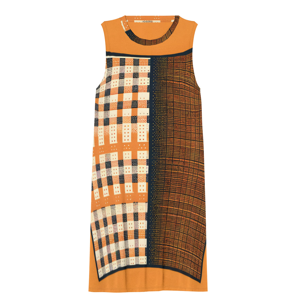 Orange Check Women's Casual Dress | Polyester