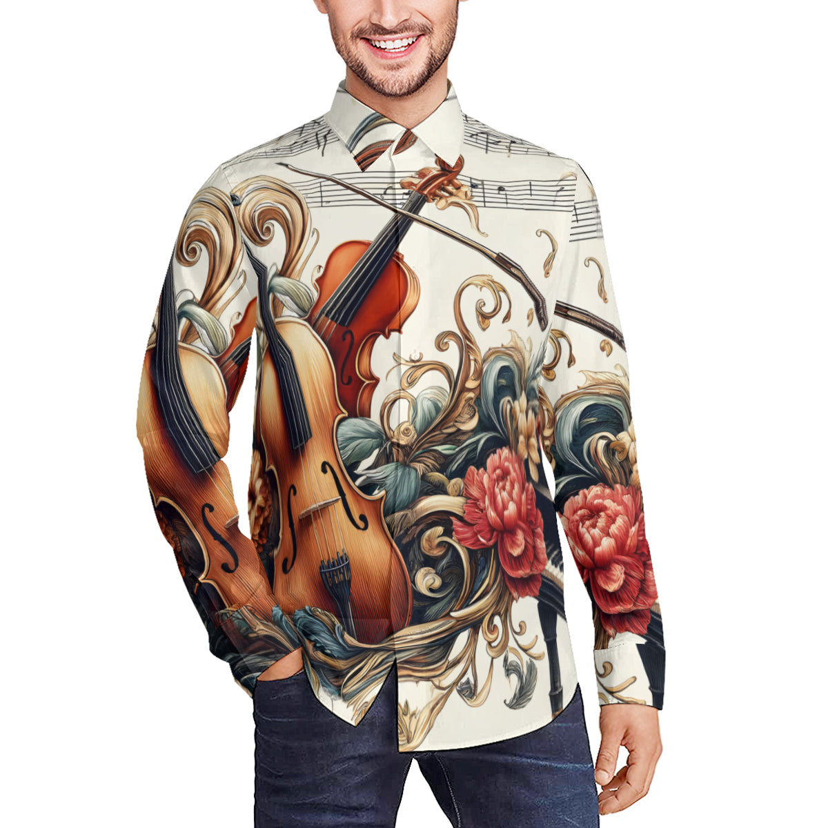 Musical Floral Long Sleeves Men's Shirt
