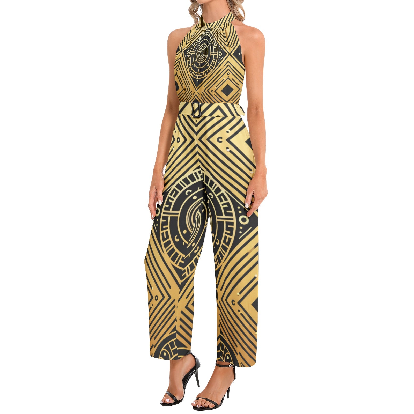 Halter Neck Buckle Belted Jumpsuit