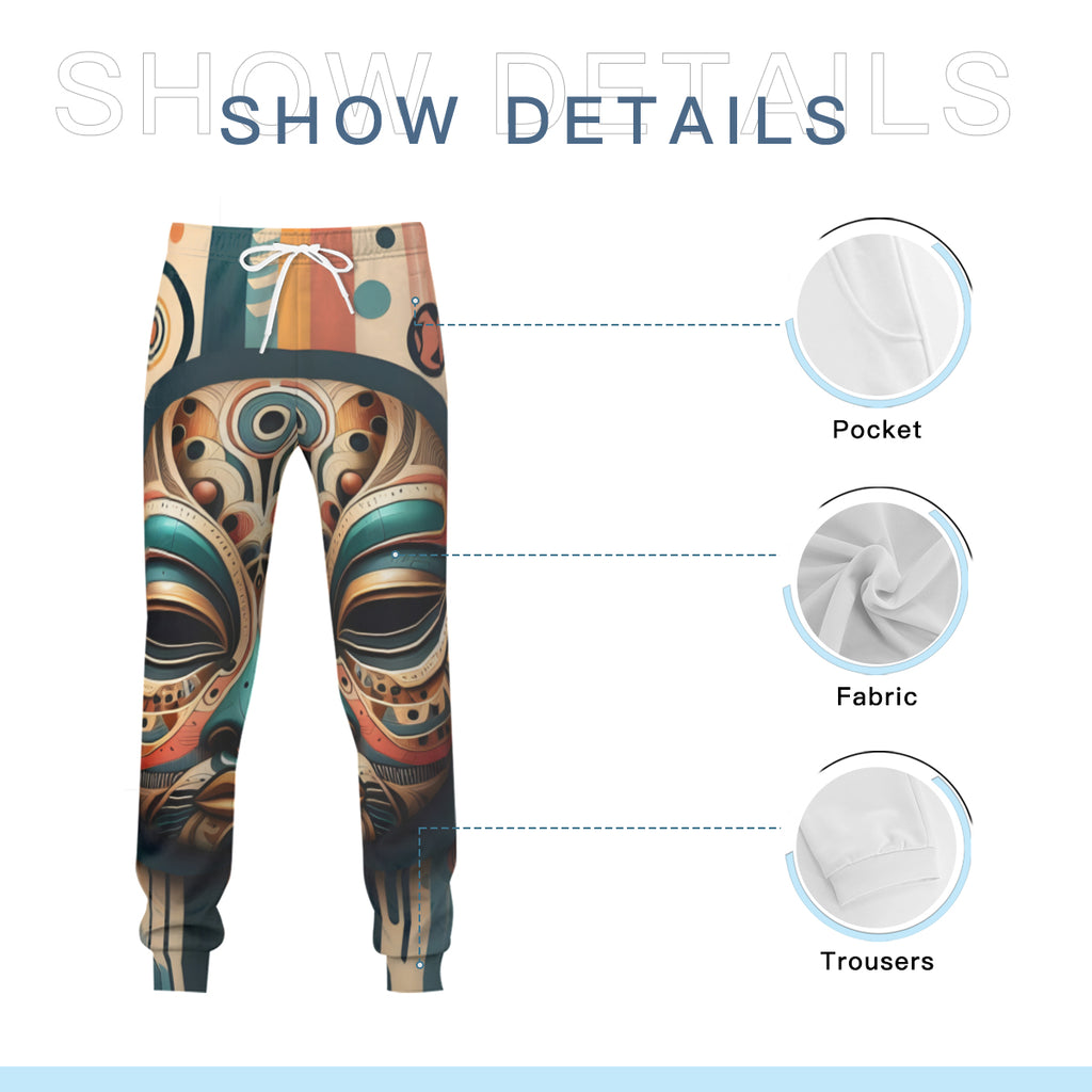Abstract African Masks Men's Adult Hoodie Set (Double-Layer Hood) | Health Fabric