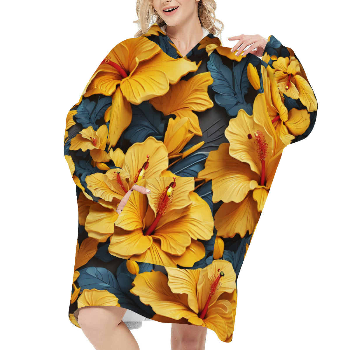 Hibiscus Women's Sleeper Blanket Hoodie Flannel