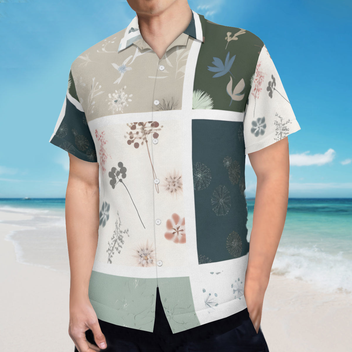Minimalistic Floral Short Sleeves Men's Shirt