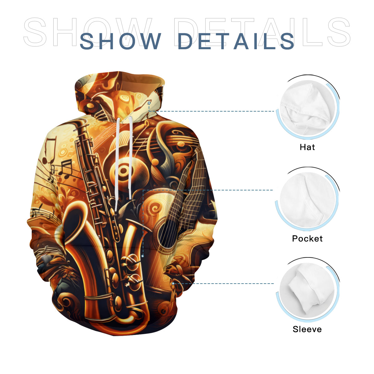 Saxophone Men's Adult Hoodie Set (Double-Layer Hood) | Health Fabric