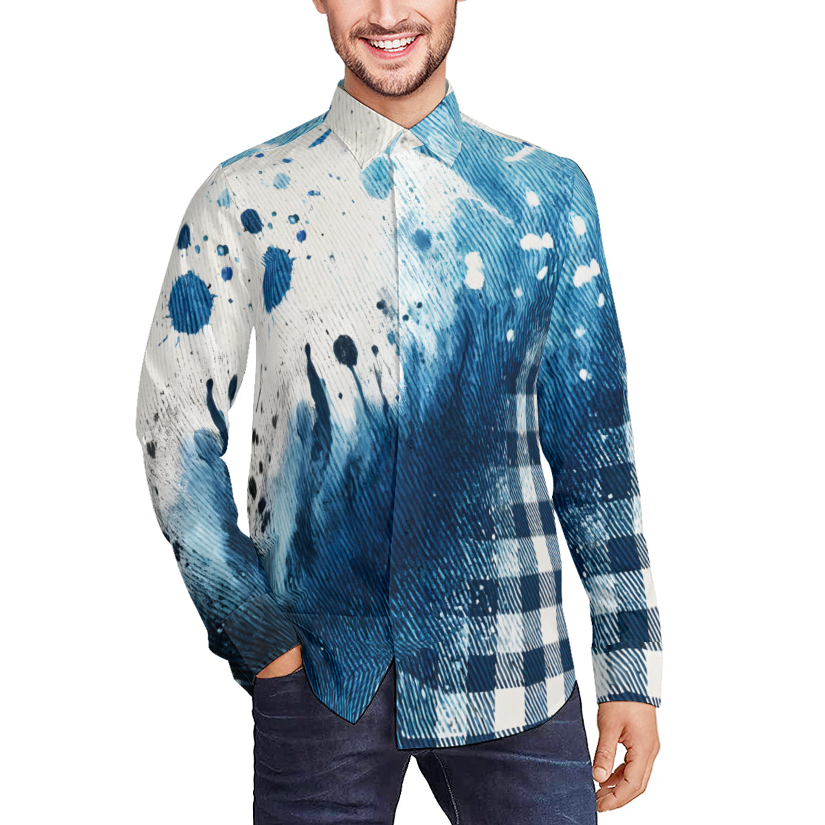 Denim Design Long Sleeves Men's Shirt