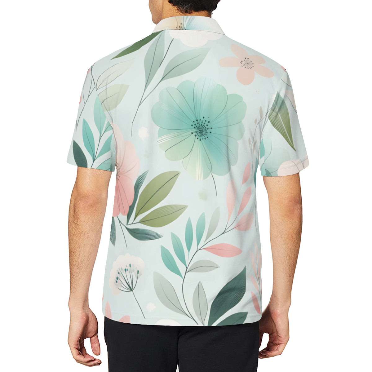 Minimalistic Floral Men's Premium European Size POLO Shirt | 95% Polyester+5% Spandex