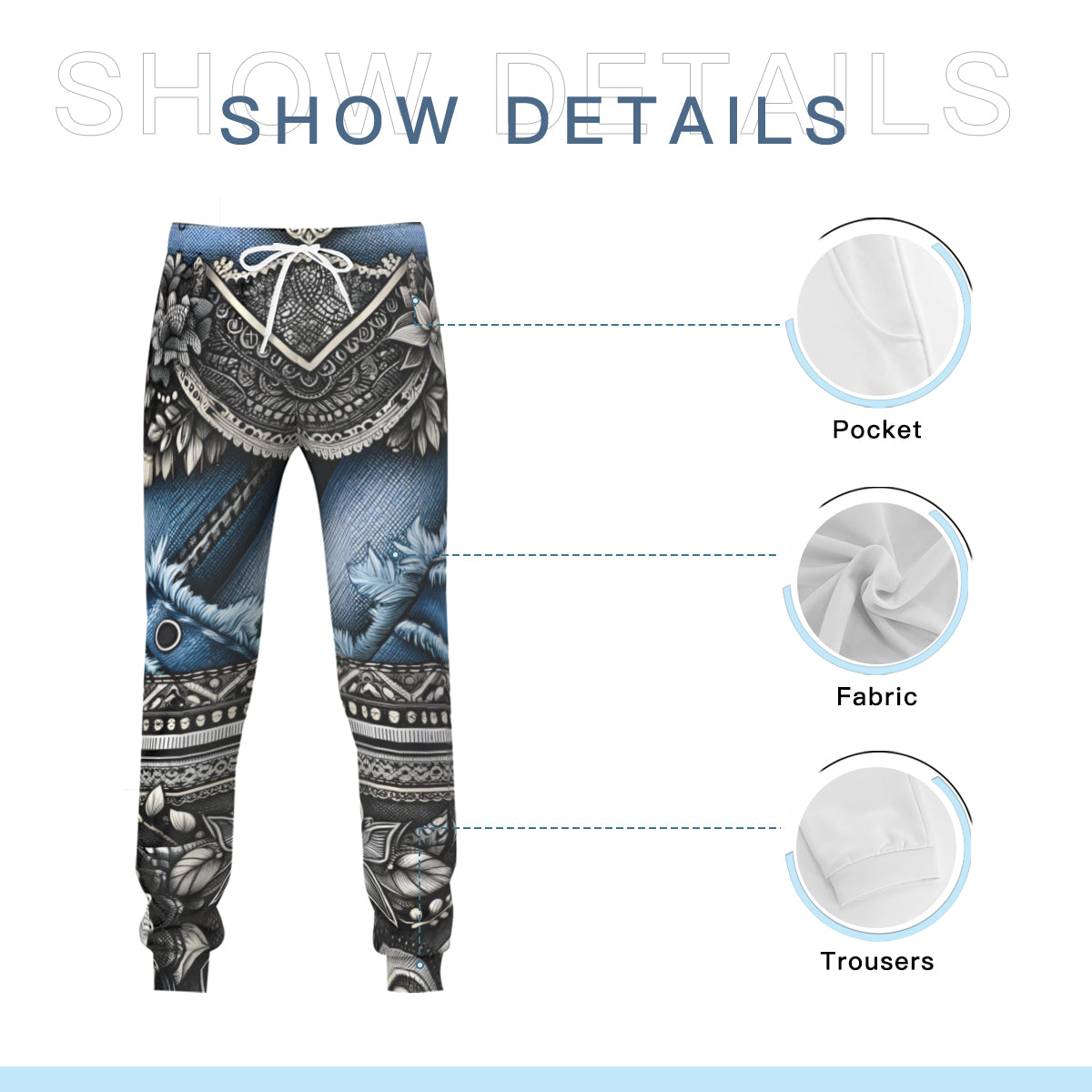Denim And Lace Design Men's Adult Hoodie Set (Double-Layer Hood) | Health Fabric