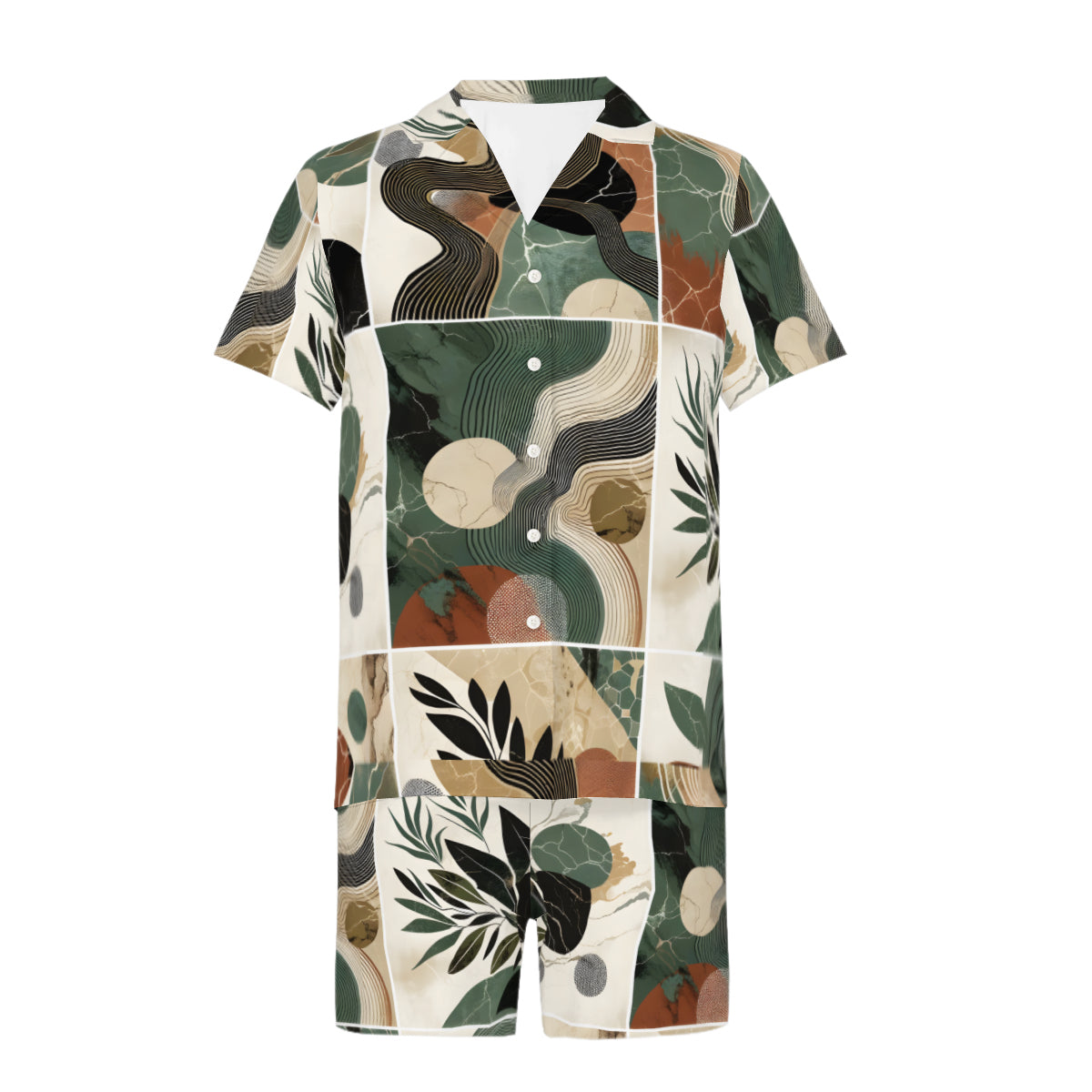 Abstract Casual Shirt and Shorts (Multi-faceted Design) | Cotton-Like Polyester
