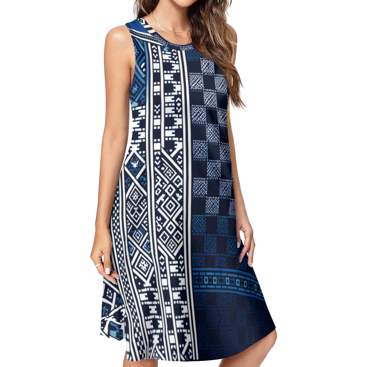 Blue Check Women's Casual Dress | Polyester