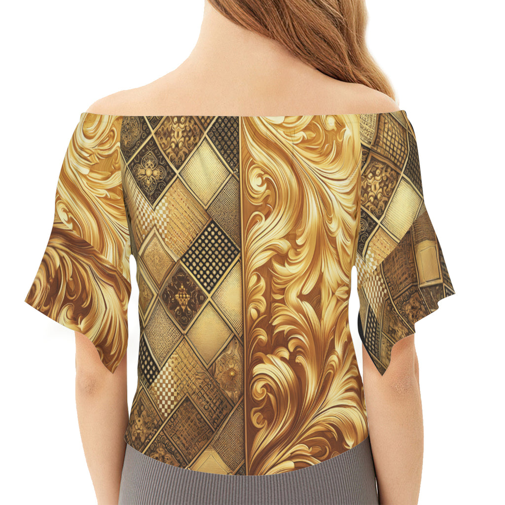 Golden Elegance One-Shoulder Tie Short Sleeves
