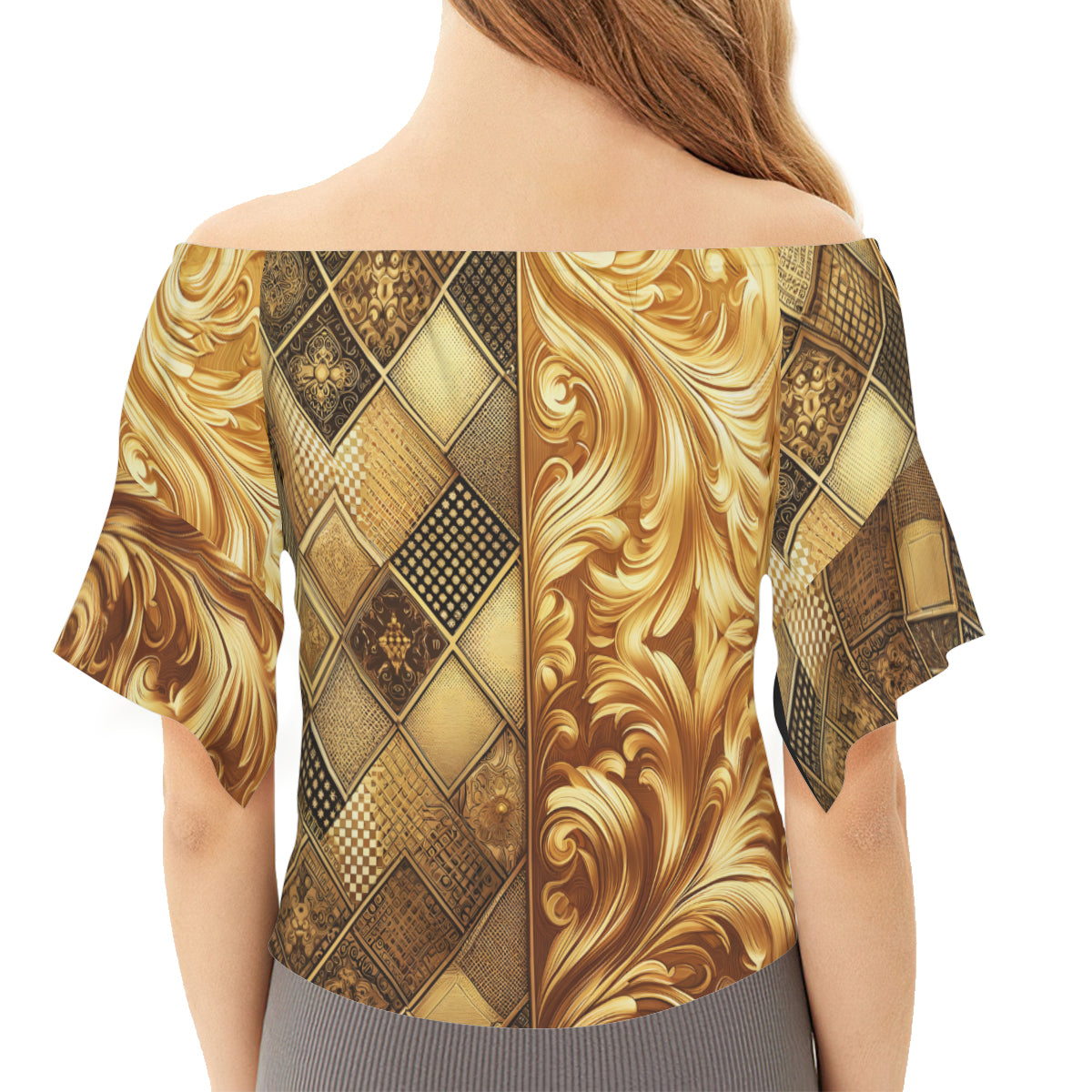 Golden Elegance One-Shoulder Tie Short Sleeves