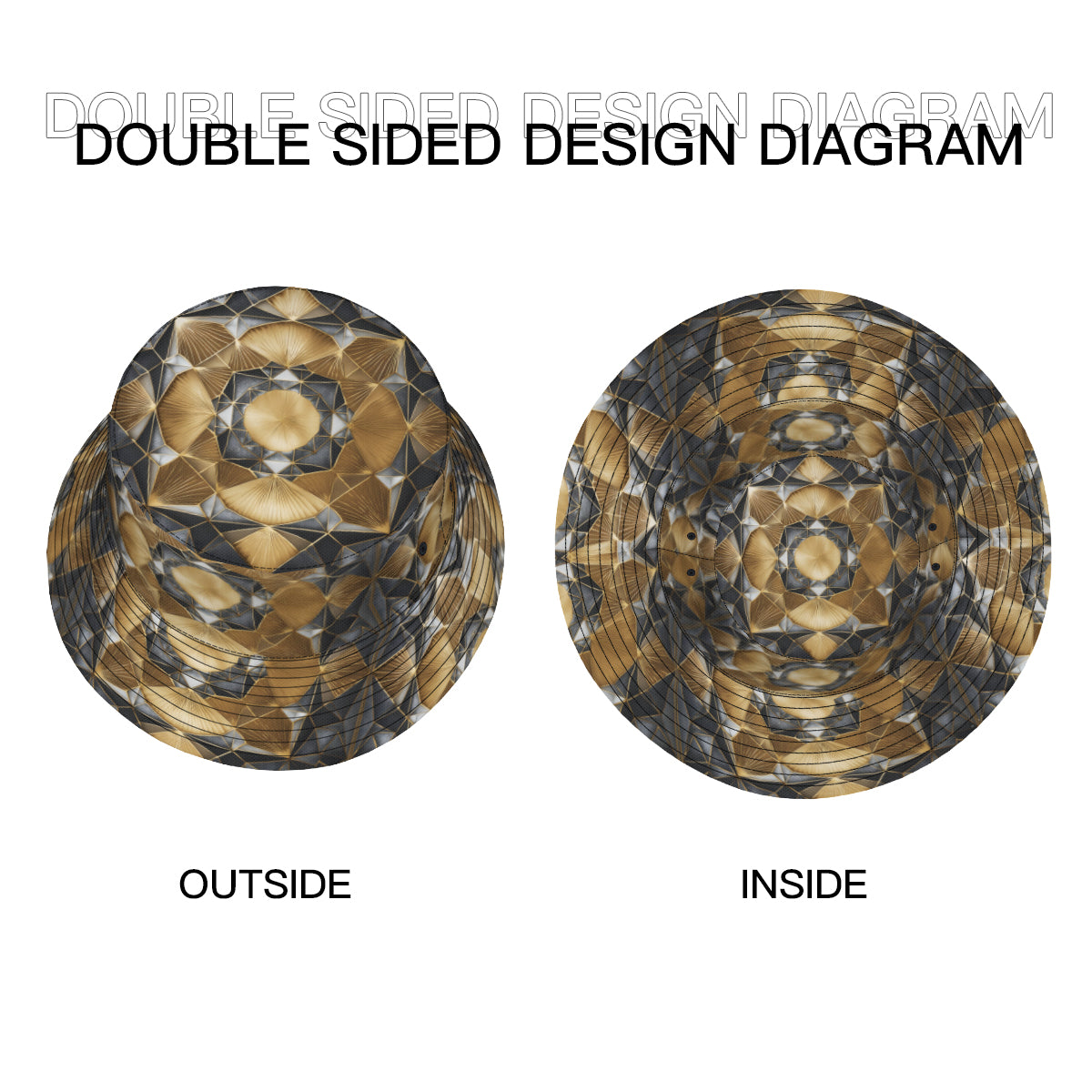 Geometric Black Gold Double-Sided Unisex Polyester Bucket Hat