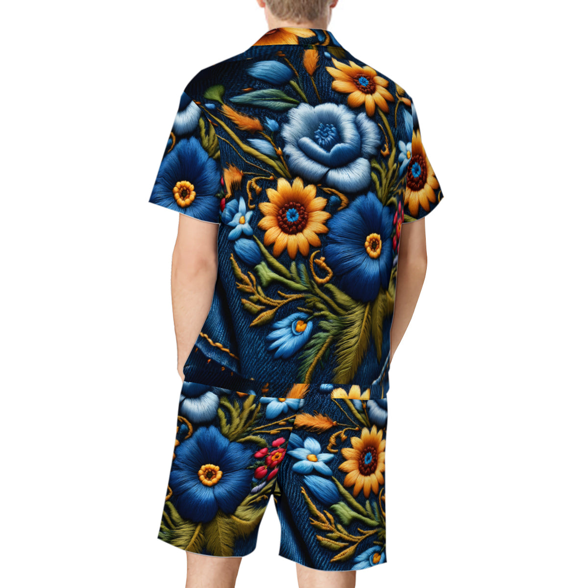 Floral Denim Casual Shirt and Shorts (Multi-faceted Design) | Cotton-Like Polyester