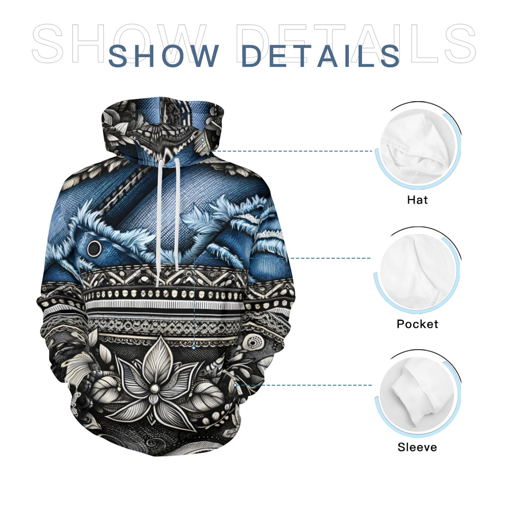 Denim And Lace Design Men's Adult Hoodie Set (Double-Layer Hood) | Health Fabric