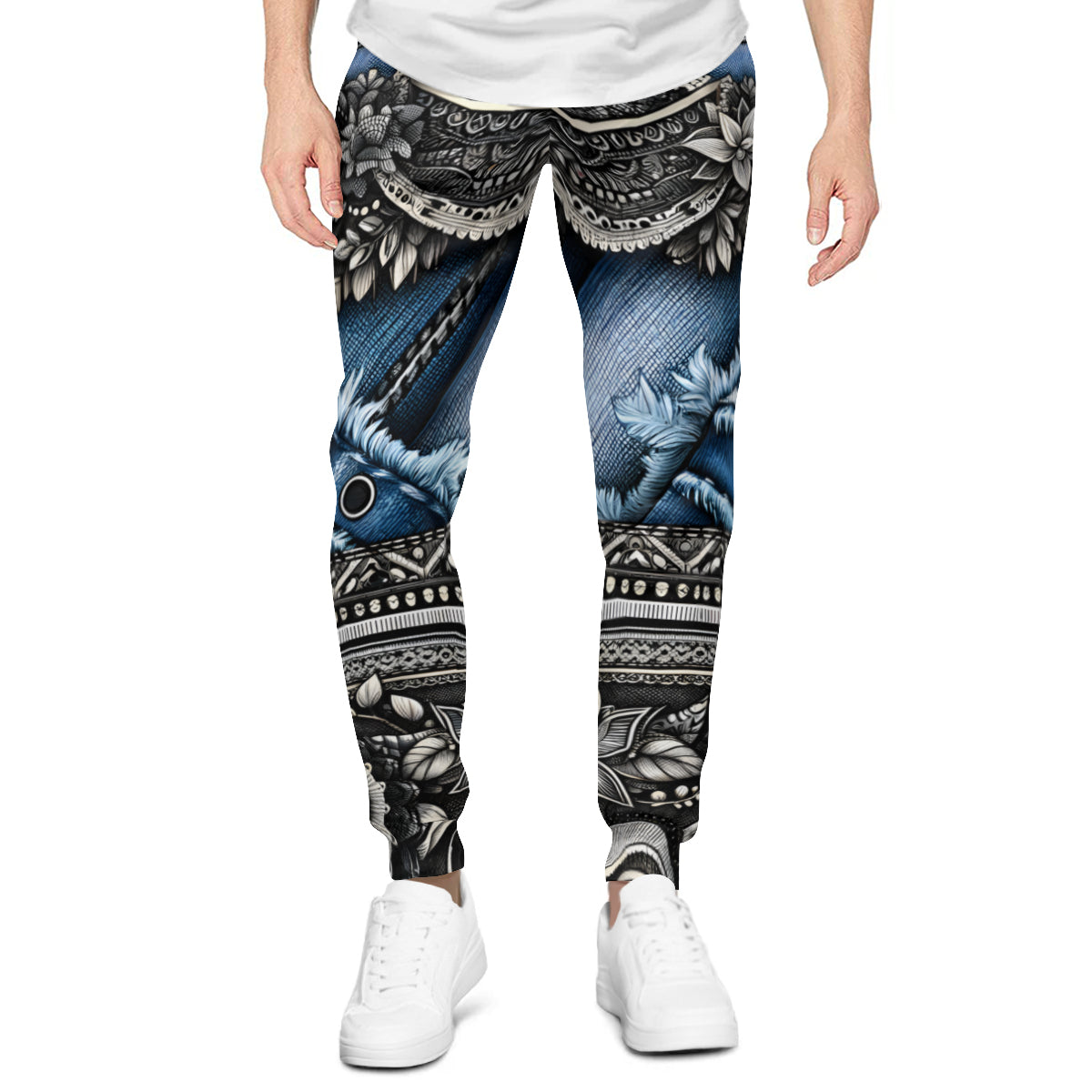 Denim And Lace Design Men's Adult Hoodie Set (Double-Layer Hood) | Health Fabric