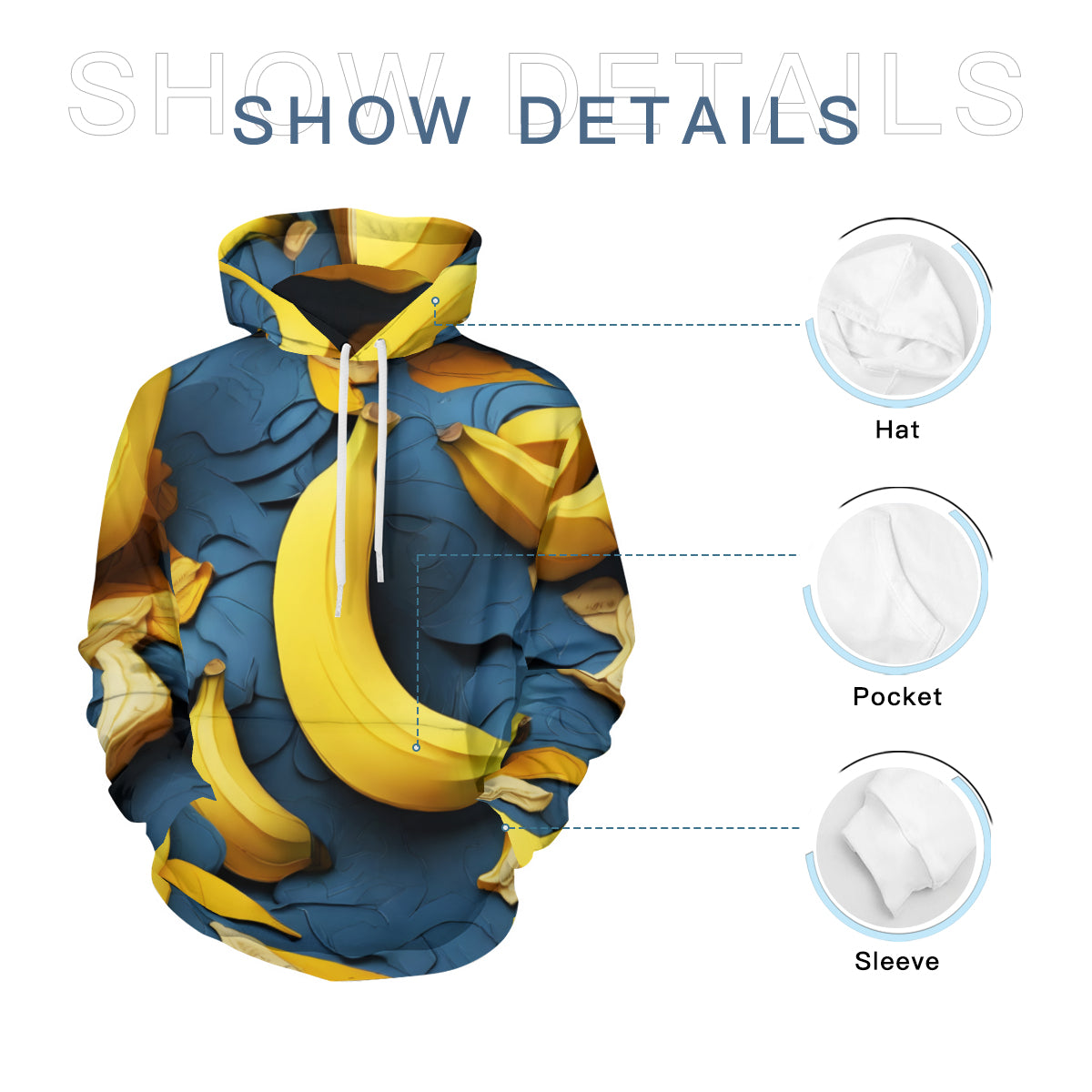 Banana Men's Adult Hoodie Set (Double-Layer Hood) | Health Fabric