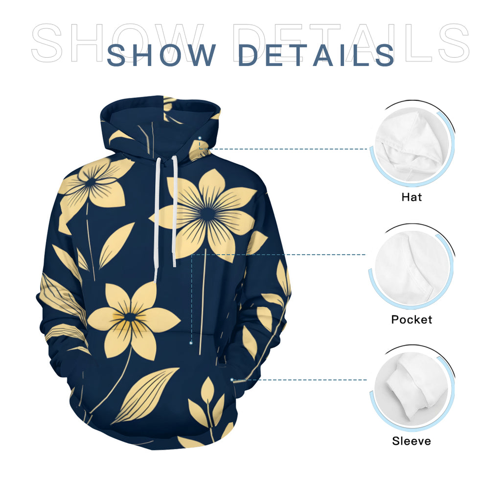 Floral Men's Adult Hoodie Set (Double-Layer Hood) | Health Fabric