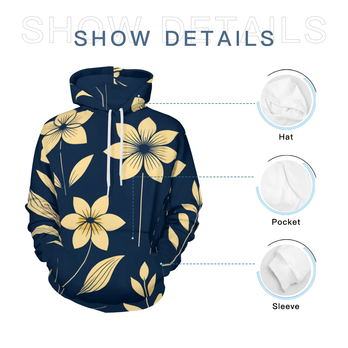 Floral Men's Adult Hoodie Set (Double-Layer Hood) | Health Fabric