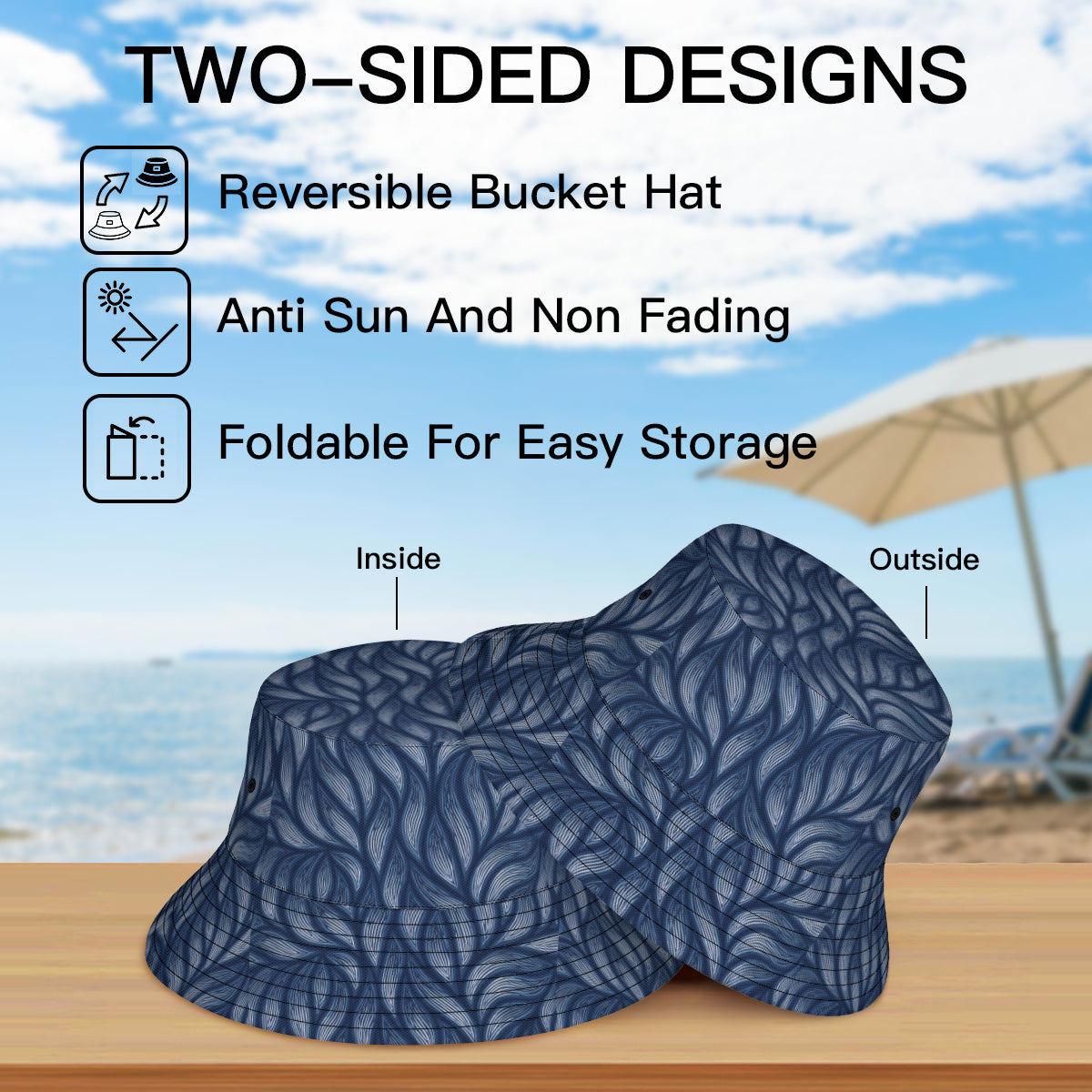 Abstract Denim Double-Sided Unisex Polyester Bucket Hat