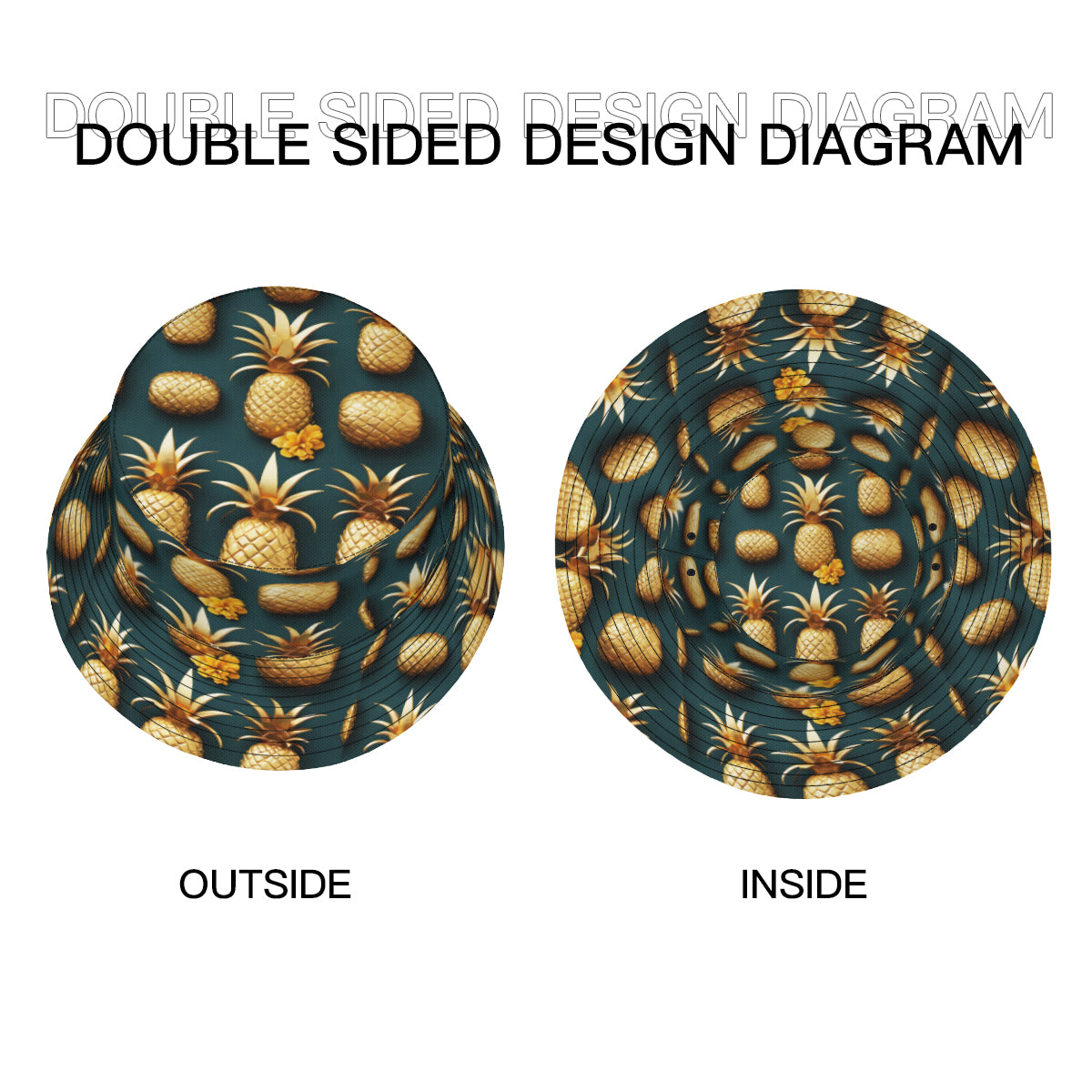 Golden Pineapple Double-Sided Unisex Polyester Bucket Hat