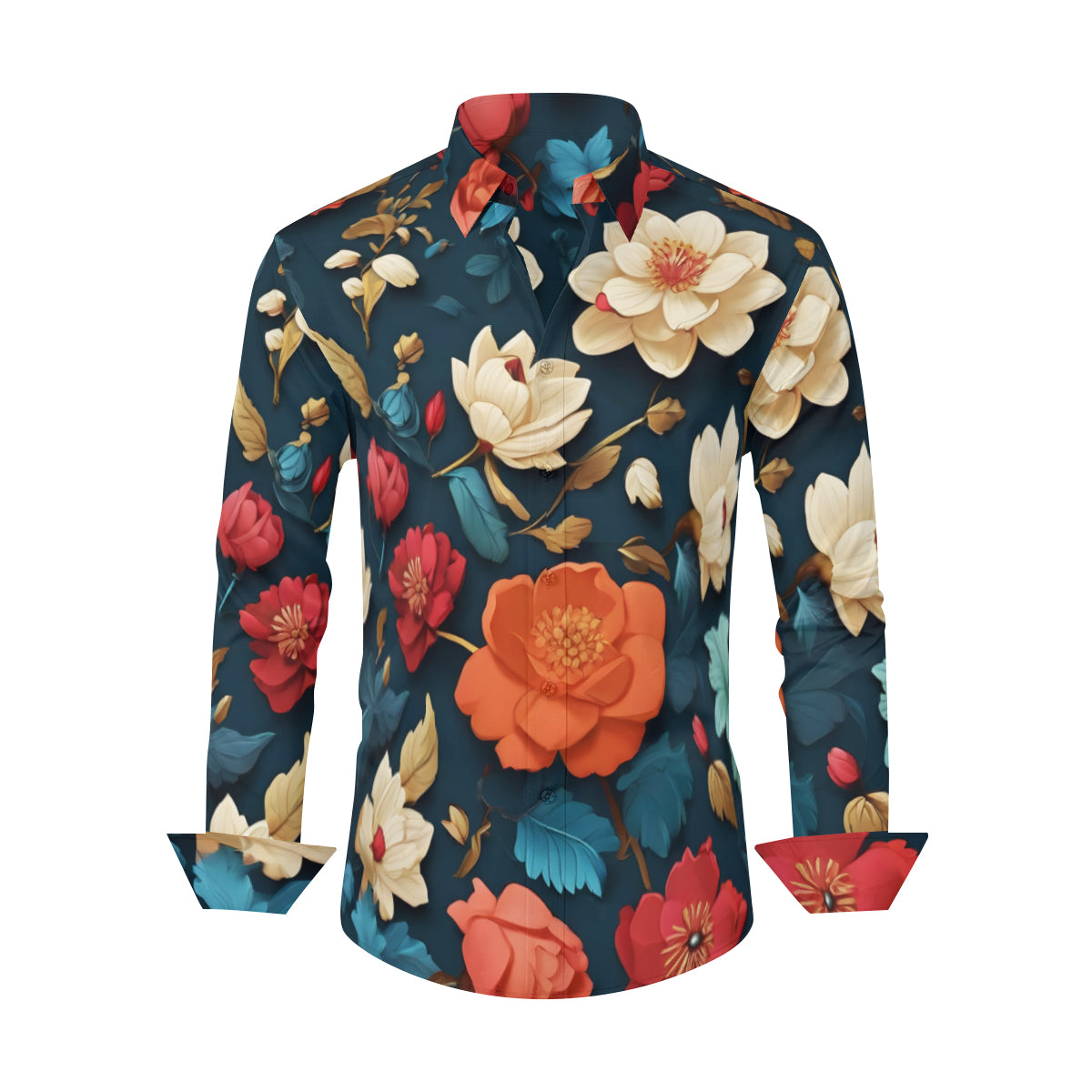 Floral Men's Classic Long-Sleeved Shirt | Polyester