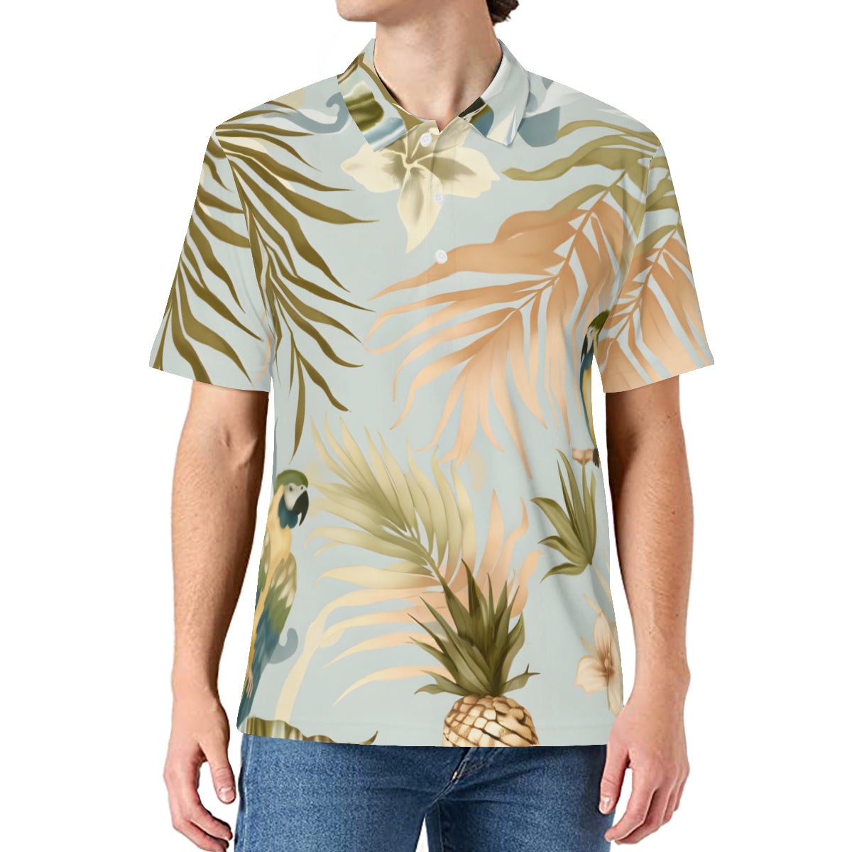 Floral Men's Premium European Size POLO Shirt | 95% Polyester+5% Spandex