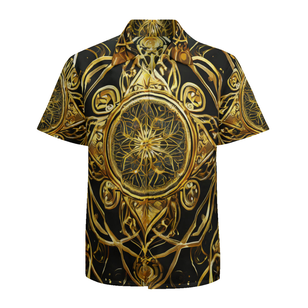 Elegant Black And Gold Short Sleeves Men's Shirt