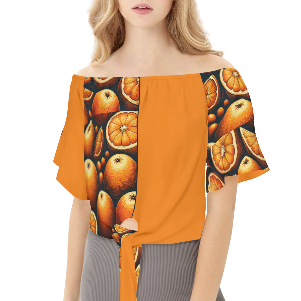 Orange One-Shoulder Tie Short Sleeves