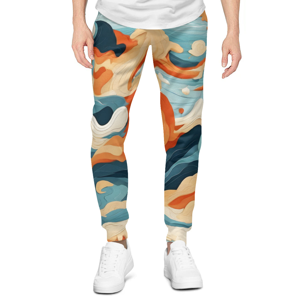 Abstract Waves Men's Adult Hoodie Set (Double-Layer Hood) | Health Fabric
