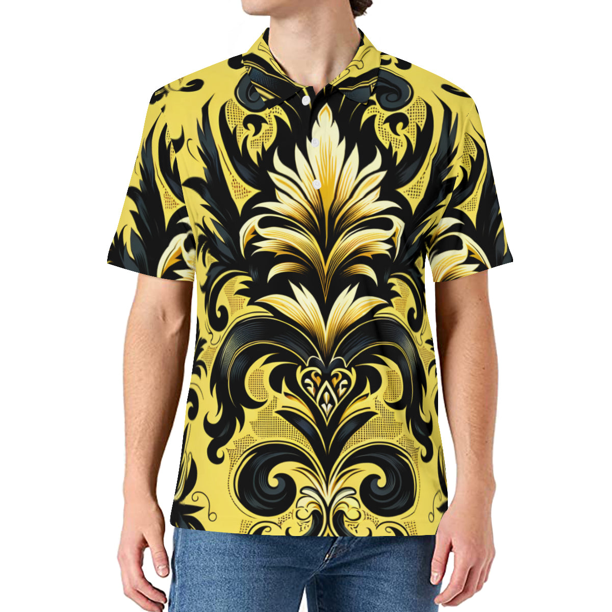 Yellow And Black Luxury Men's Premium European Size POLO Shirt | 95% Polyester+5% Spandex
