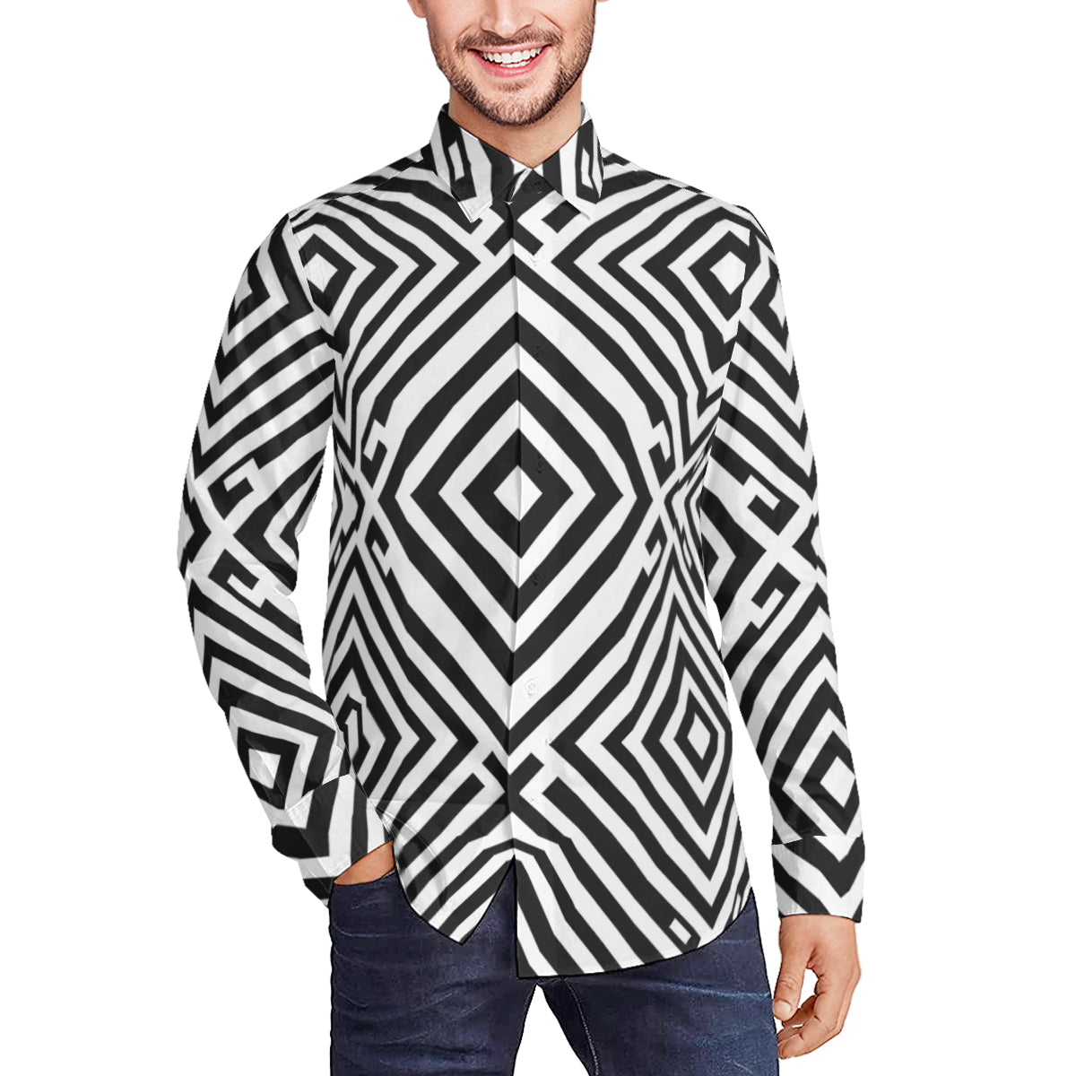 Black Geometric Shapes Long Sleeves Shirt